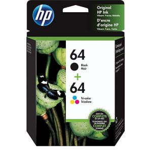 HP 64/64 Black & Tri-color Ink Cartridges,X4D92AN, 2-Pack