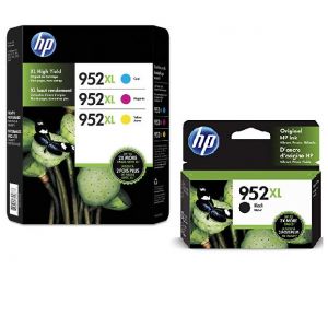 HP 952XL High Yield Black And Tri-color Ink Cartridges,4PK, N9K30BN, F6U19AN