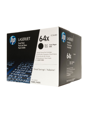 HP 64X High Yield Black Original Toner Cartridge Dual Pack in Retail Packaging, CC364XD (48,000 Pages)